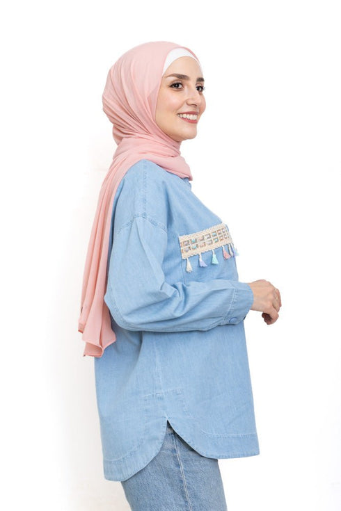 Ice Embellished Denim Shirt - Khotwh